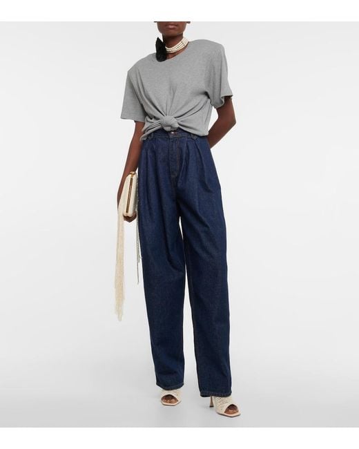 Magda Butrym Gray Cropped Cotton-Blend T-Shirt