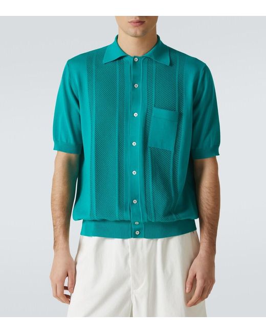 Plan C Blue Pointelle Knitted Cotton Cardigan for men