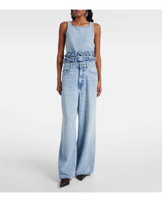 Ganni Blue Mid-Rise Wide-Leg Jeans