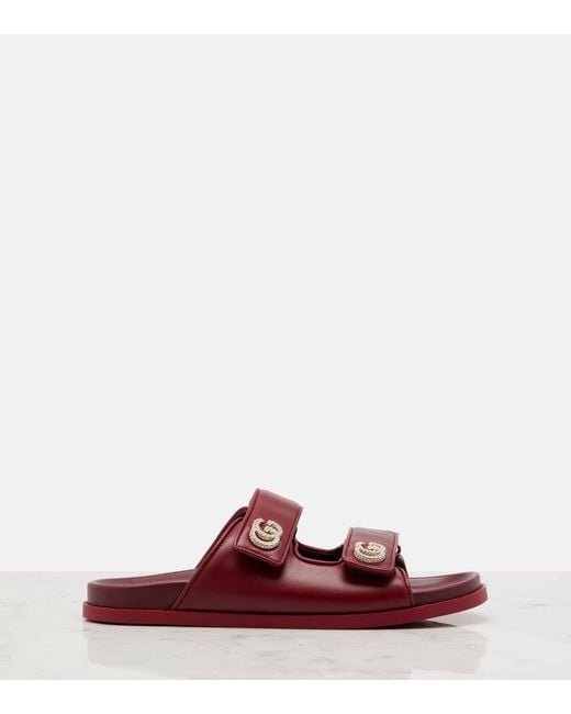 Gucci Red Sandalen Gg Aus Leder Mit Kristallen