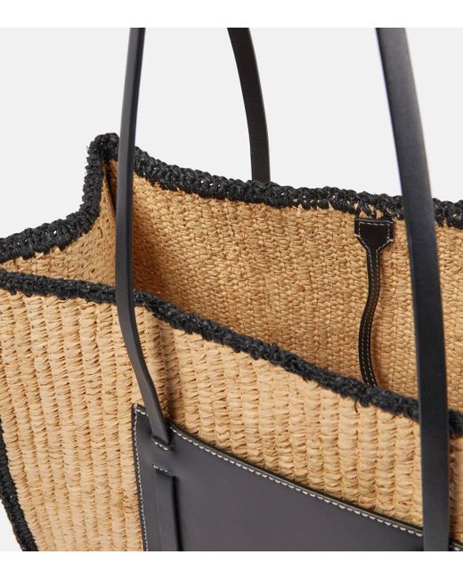 DeMellier London Natural Capri Leather-trimmed Raffia Tote Bag
