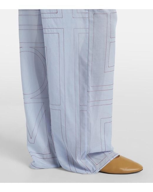 Totême  Blue Embroidered Cotton-Blend Poplin Pajama Pants