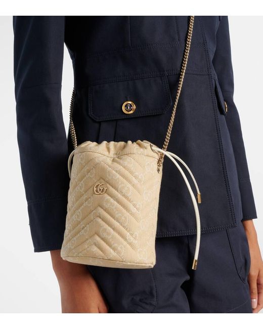 Gucci Natural Bucket Bag Gg Marmont Mini Aus Denim