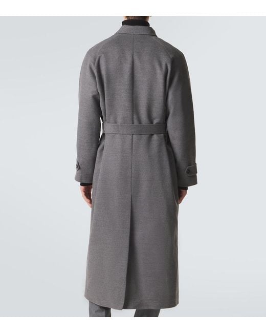 Saman Amel Gray Belted Wool Overcoat for men