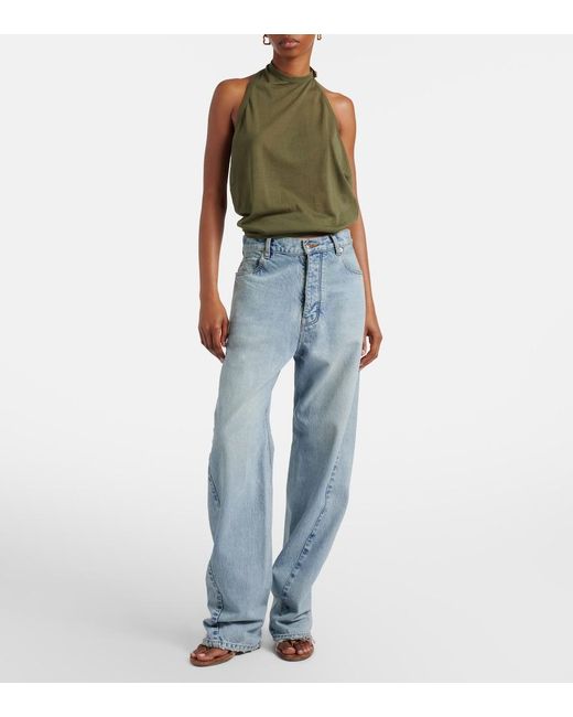 Balenciaga Blue Frayed Tapered Jeans