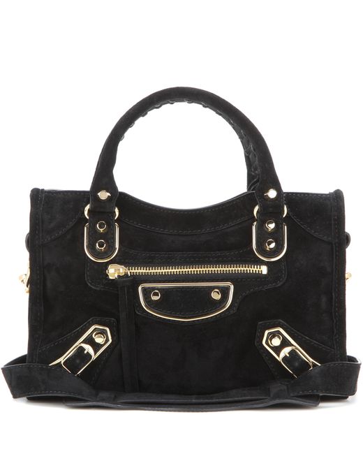 Balenciaga Classic Metallic Edge Mini City Suede Shoulder Bag in Black |  Lyst