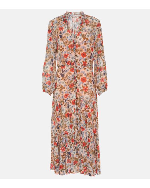 Veronica Beard Multicolor Zovich Tiered Floral Midi Dress