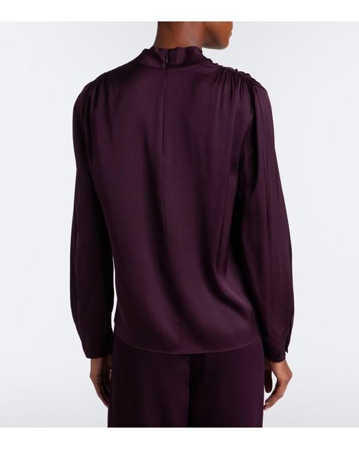 Vince Purple Draped Silk-Blend Top