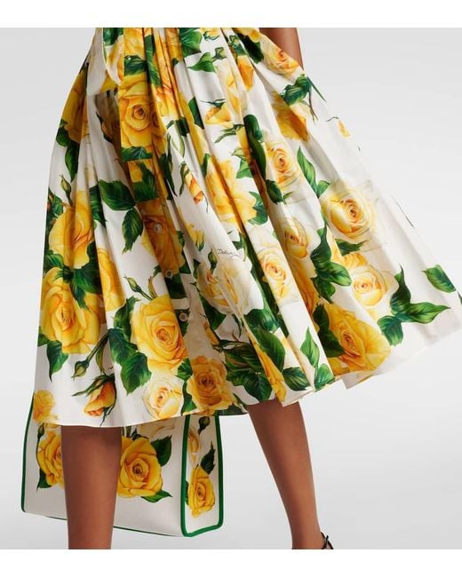 Abito chemisier in popeline di cotone con stampa floreale di Dolce & Gabbana in Yellow