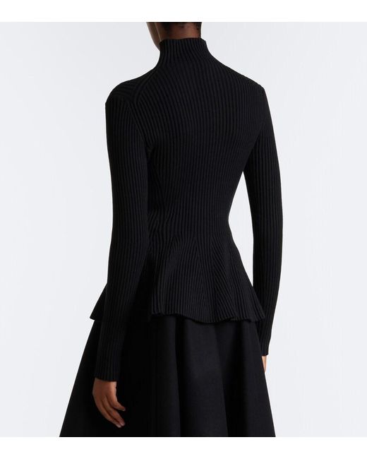 Alaïa Black Peplum Wool-Blend Zip-Up Cardigan