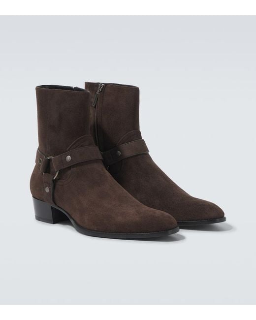Saint Laurent Brown Wyatt Harness 40 Suede Biker Boots for men