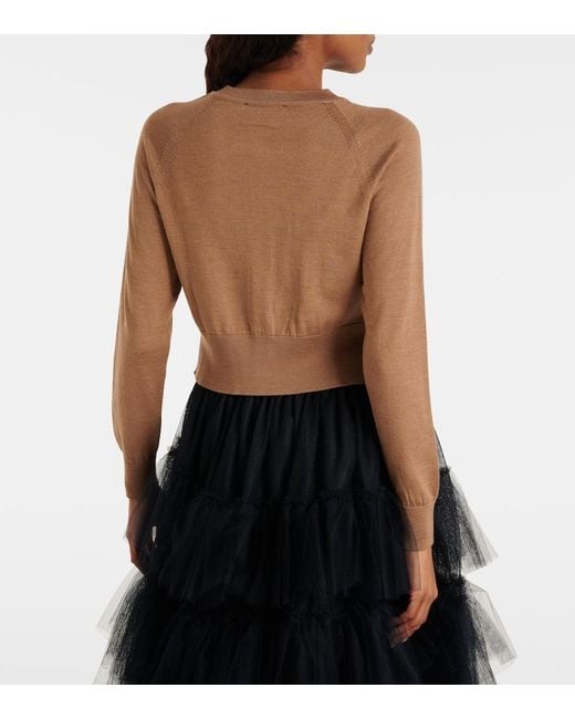 Simone Rocha White Cardigan Aus Wolle Und Seide Mit Kristallen