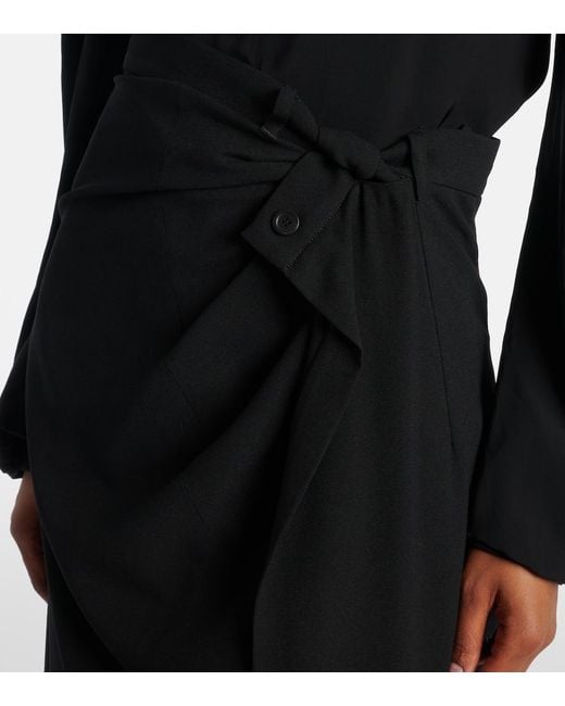 Balenciaga Black Draped Gathered Crepe Midi Skirt