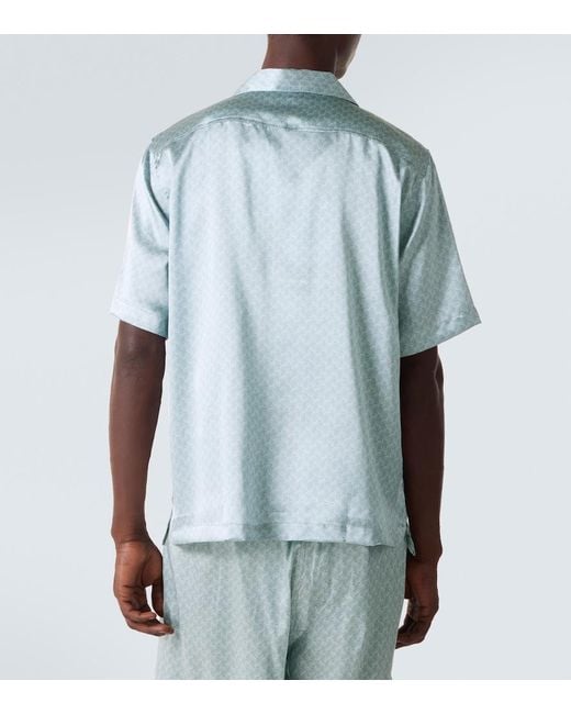 Frescobol Carioca Blue Roberto Printed Silk Bowling Shirt for men