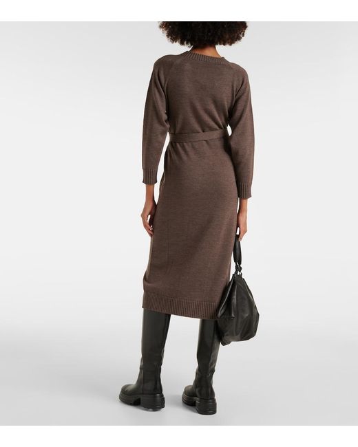 Max Mara Brown Virgin Wool Midi Dress