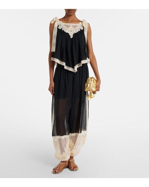 Zimmermann Black Roselight Lace-Trimmed Cotton And Silk Top