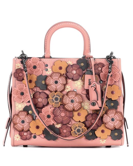 COACH Pink Rogue Floral Leather Tote