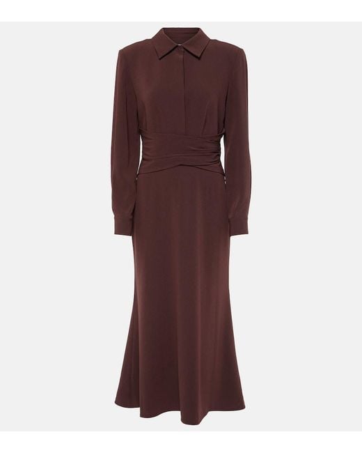Roland Mouret Purple Gathered Crepe Satin Midi Dress
