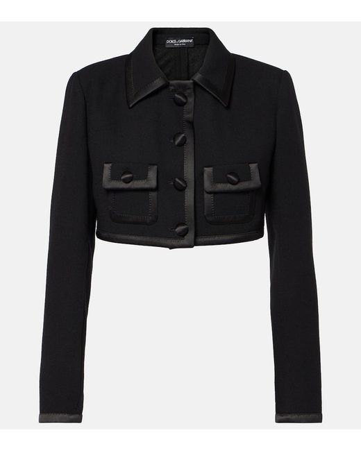 Dolce & Gabbana Black Cropped-Jacke Aus Wolle Und Seide