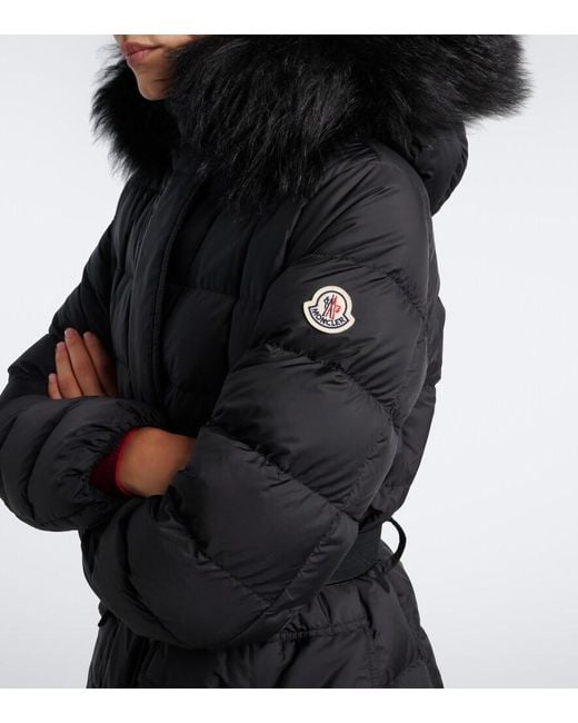 Moncler Black Shearling-Trimmed Down Coat