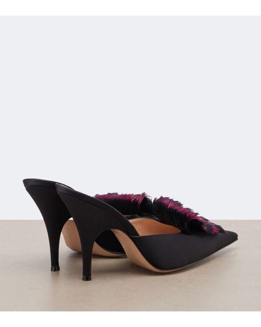 Gianvito Rossi Black Feather-Trimmed Satin Mules