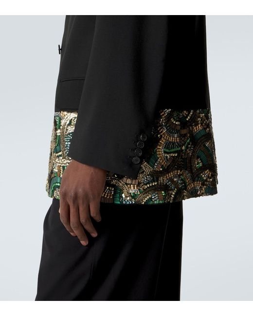 Dries Van Noten Black Embellished Double-Breasted Wool Blazer for men