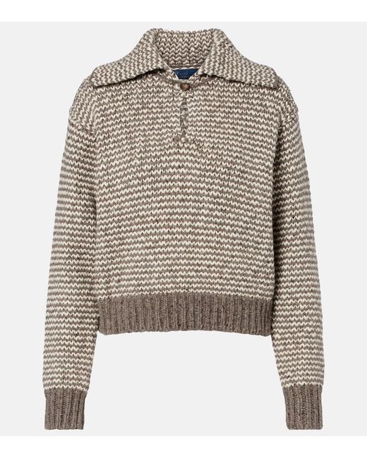 Polo Ralph Lauren Gray Striped Cotton And Wool-Blend Polo Sweater