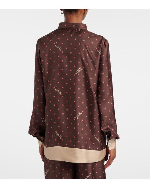 Valentino Brown Printed Silk Twill Pajama Shirt