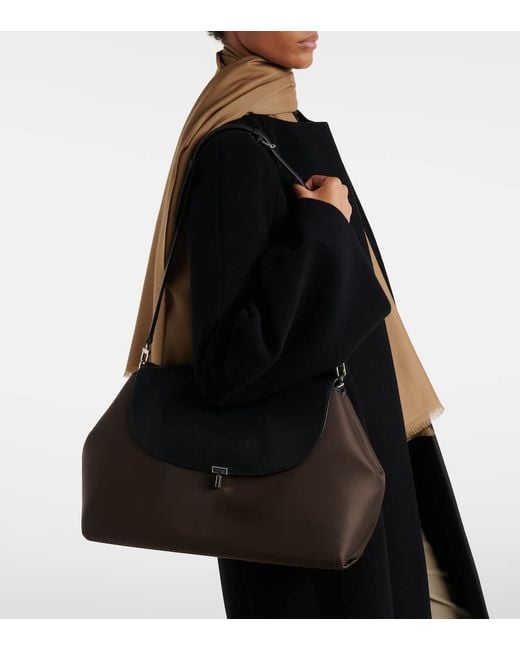 Totême  Black T-Lock Medium Leather-Trimmed Shoulder Bag