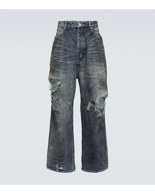 Jeans anchos de efecto desgastado Balenciaga de hombre de color Blue