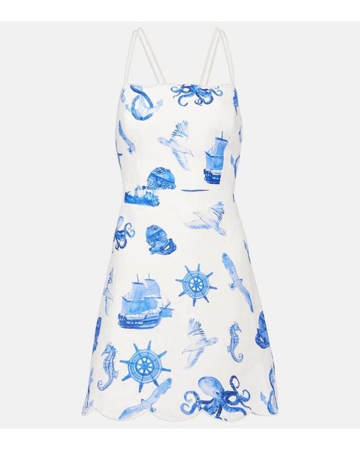 Farm Rio Blue Printed Linen Minidress