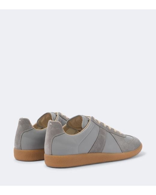 Maison Margiela White Replica Suede-Trimmed Leather Sneakers for men