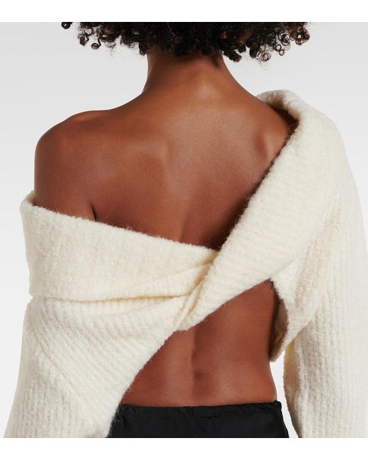 Christopher Esber White Off-Shoulder Boucle Sweater