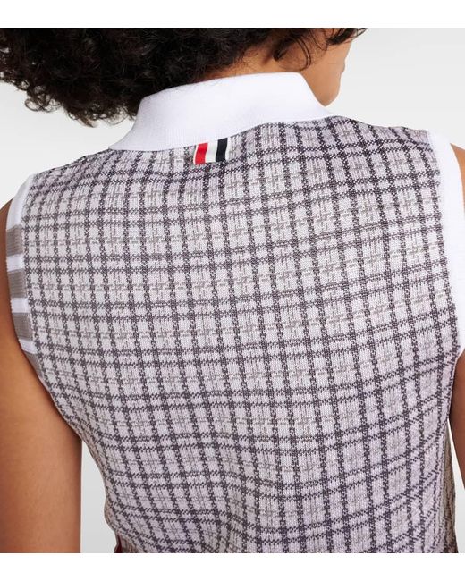 Thom Browne White 4-bar Checked Silk And Cotton Top