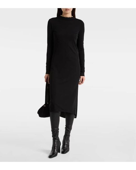 Totême Black Draped Jersey Midi Dress