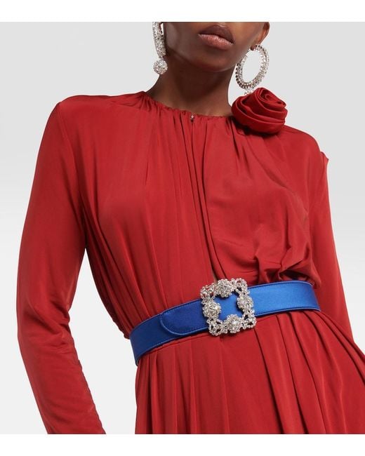 Manolo Blahnik Blue Hangisi Crystal-Embellished Satin Belt