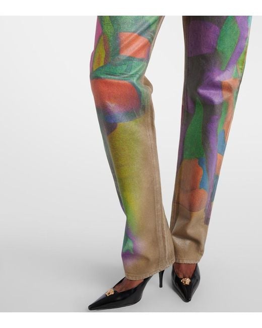 Versace Green Printed Straight Jeans