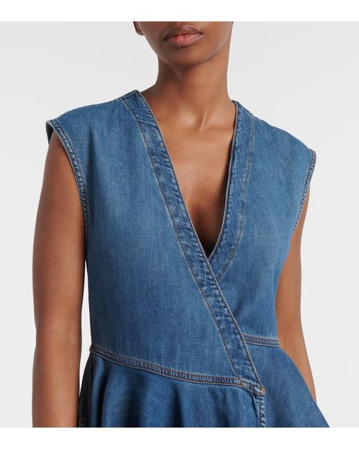 Alaïa Blue Asymmetric Denim Wrap Dress