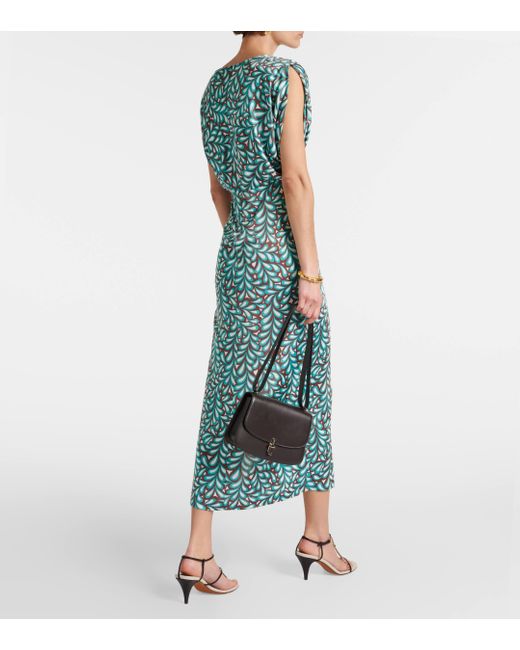 Diane von Furstenberg Green Williams Printed Jersey Midi Dress