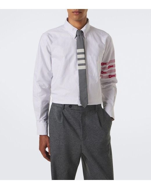 Thom Browne White 4-Bar Striped Cotton Oxford Shirt for men