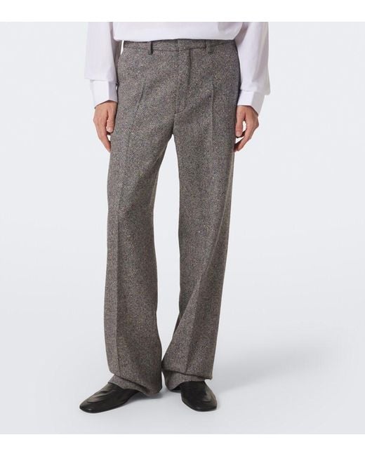 Dries Van Noten Gray Checked Wool Straight Pants for men