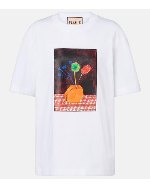 Plan C White Printed Cotton Jersey T-Shirt