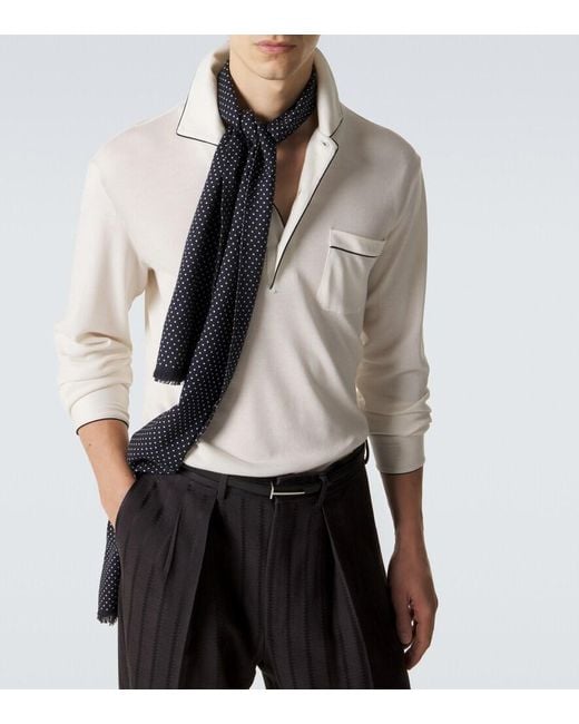 Tom Ford White Silk And Cotton Pique Polo Shirt for men