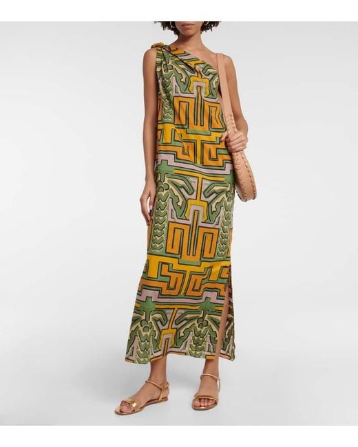 Johanna Ortiz Metallic Printed One-shoulder Cotton Midi Dress