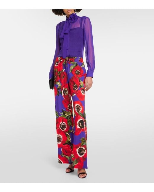 Dolce & Gabbana Purple Tie-Neck Silk Chiffon Blouse