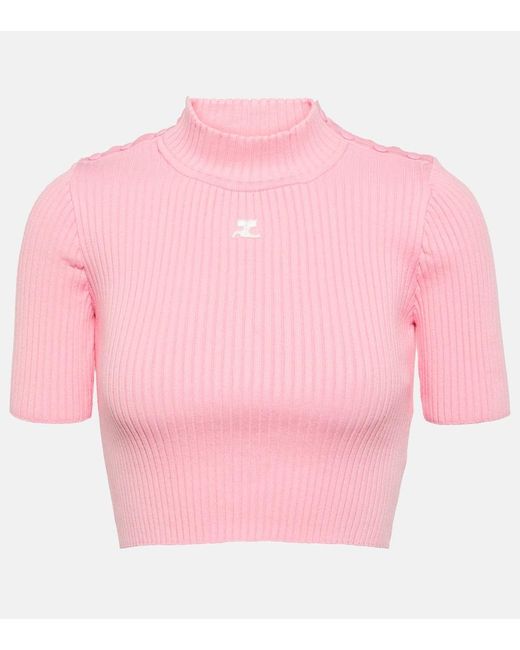 Courreges Pink Ribbed-knit Cropped Sweater