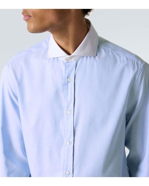 Camisa De Popelin De Algodon Brunello Cucinelli de hombre de color Blue