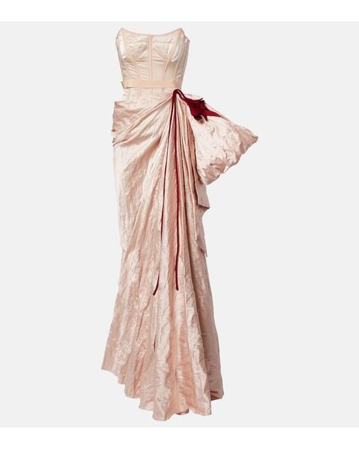Erdem Pink Floral-Applique Draped Satin Gown