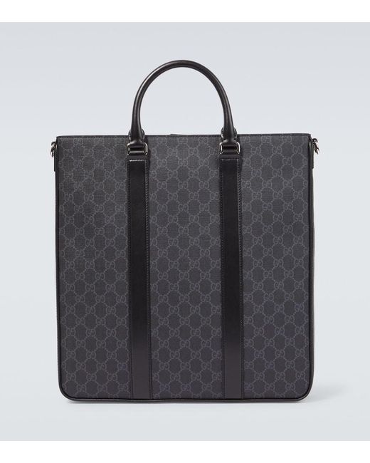Gucci Black Gg Supreme Medium Leather-Trimmed Tote Bag for men