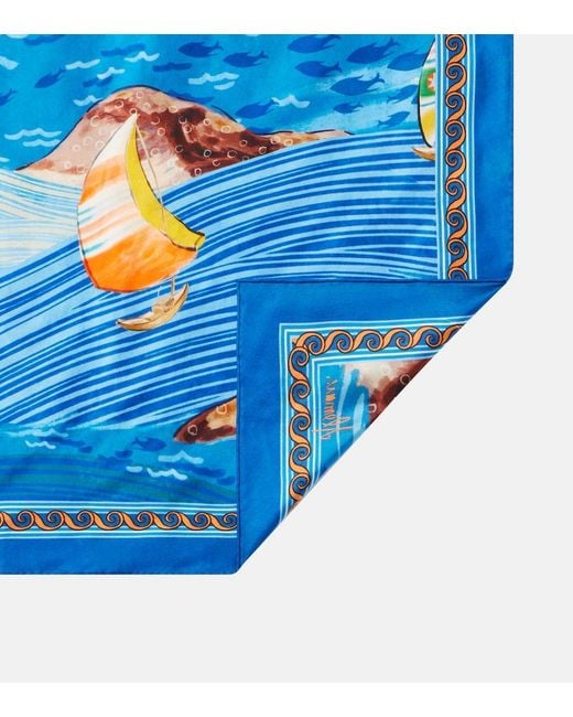 ALÉMAIS Blue Printed Silk Twill Scarf